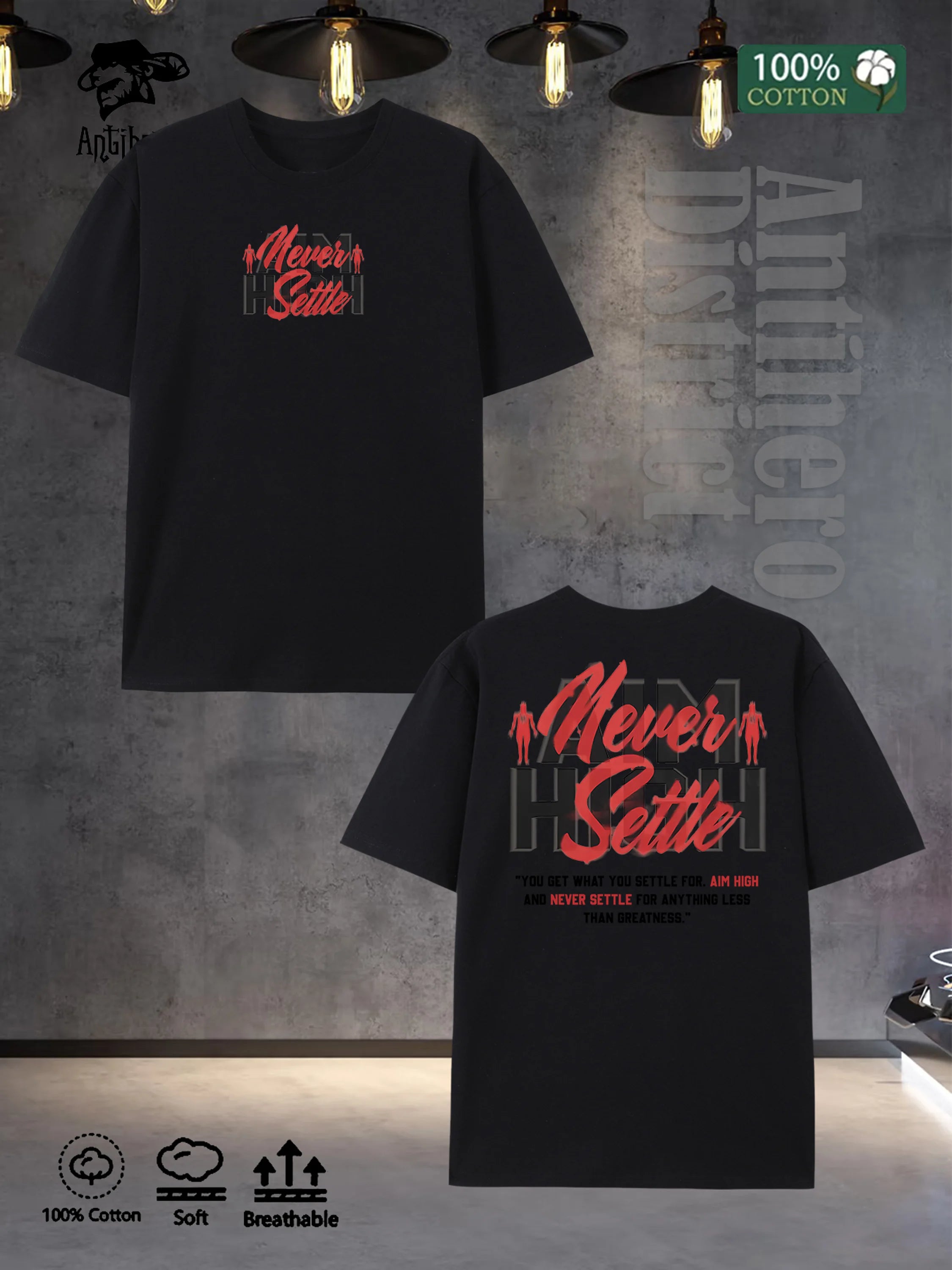 "Never Settle" Cotton Tee Oversized