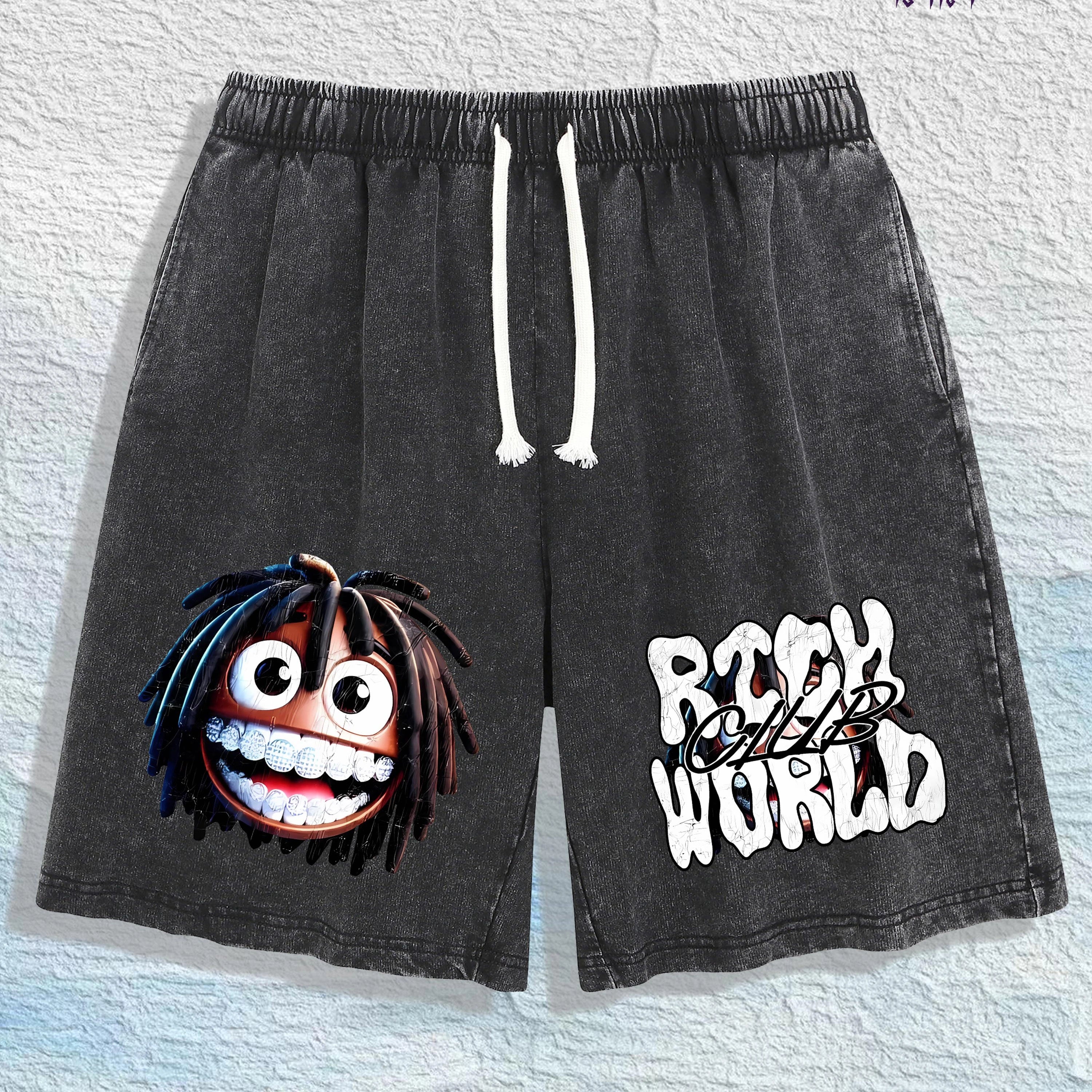 "RICH WORLD CLUB" Vintage Washed Shorts