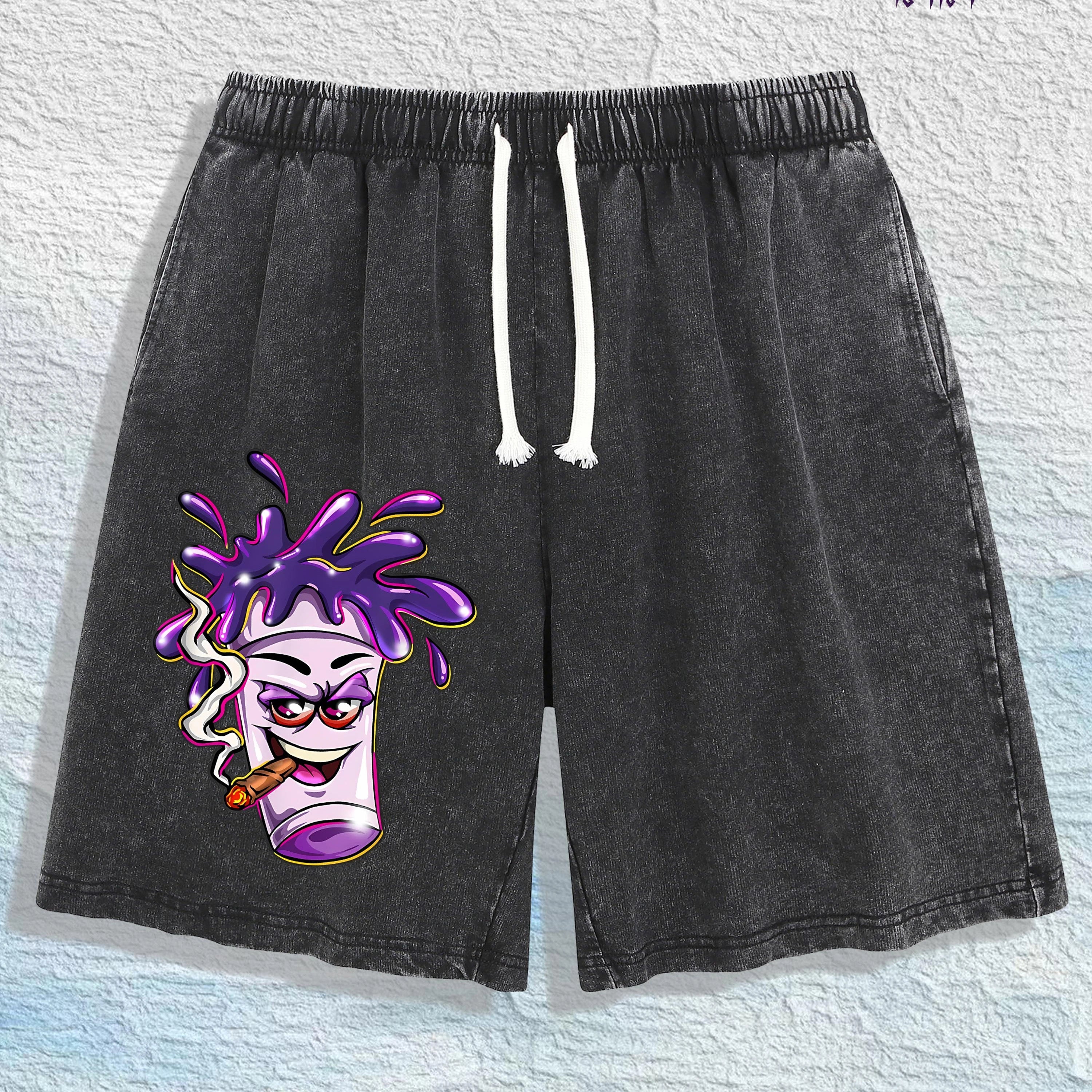 “Cartoon Cup” Cotton Washed Graphic Shorts