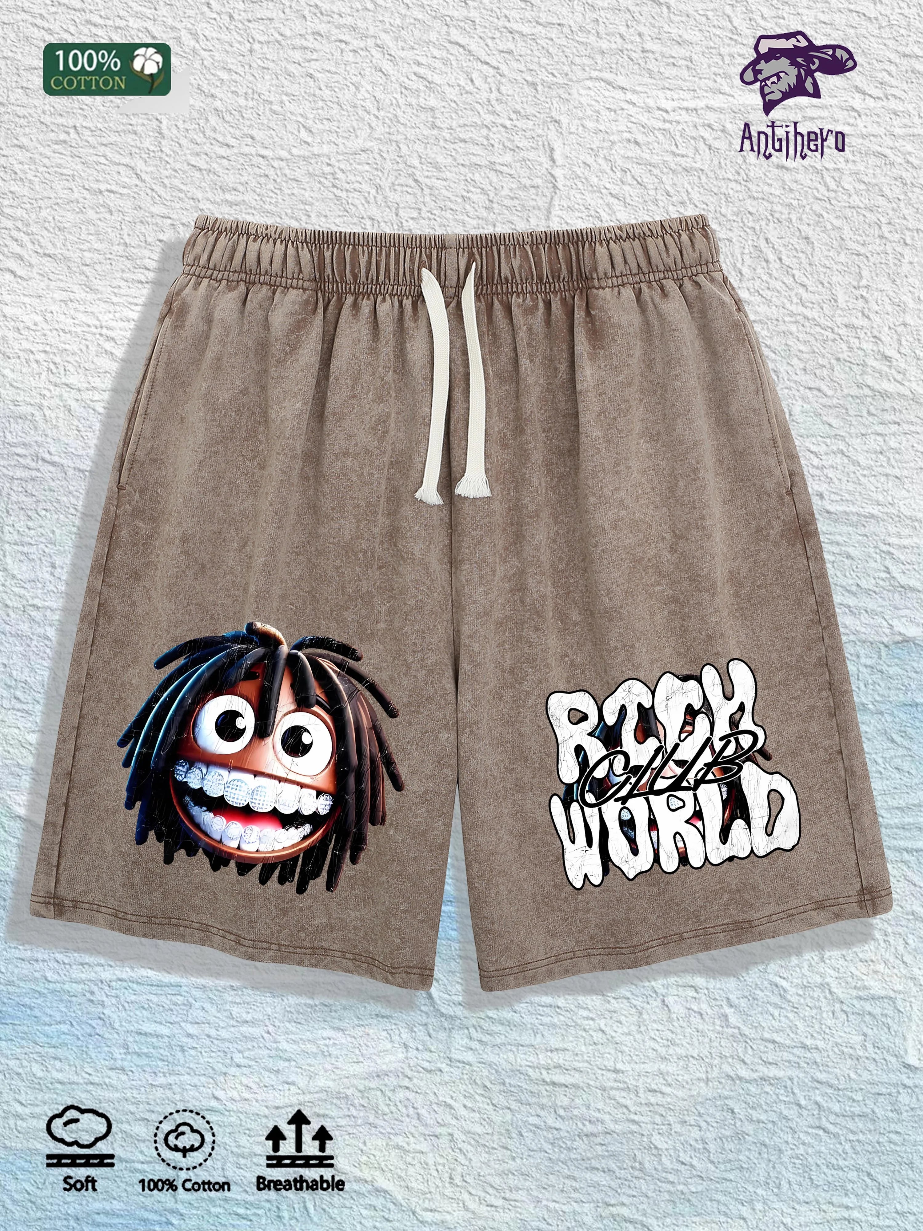 "RICH WORLD CLUB" Vintage Washed Shorts
