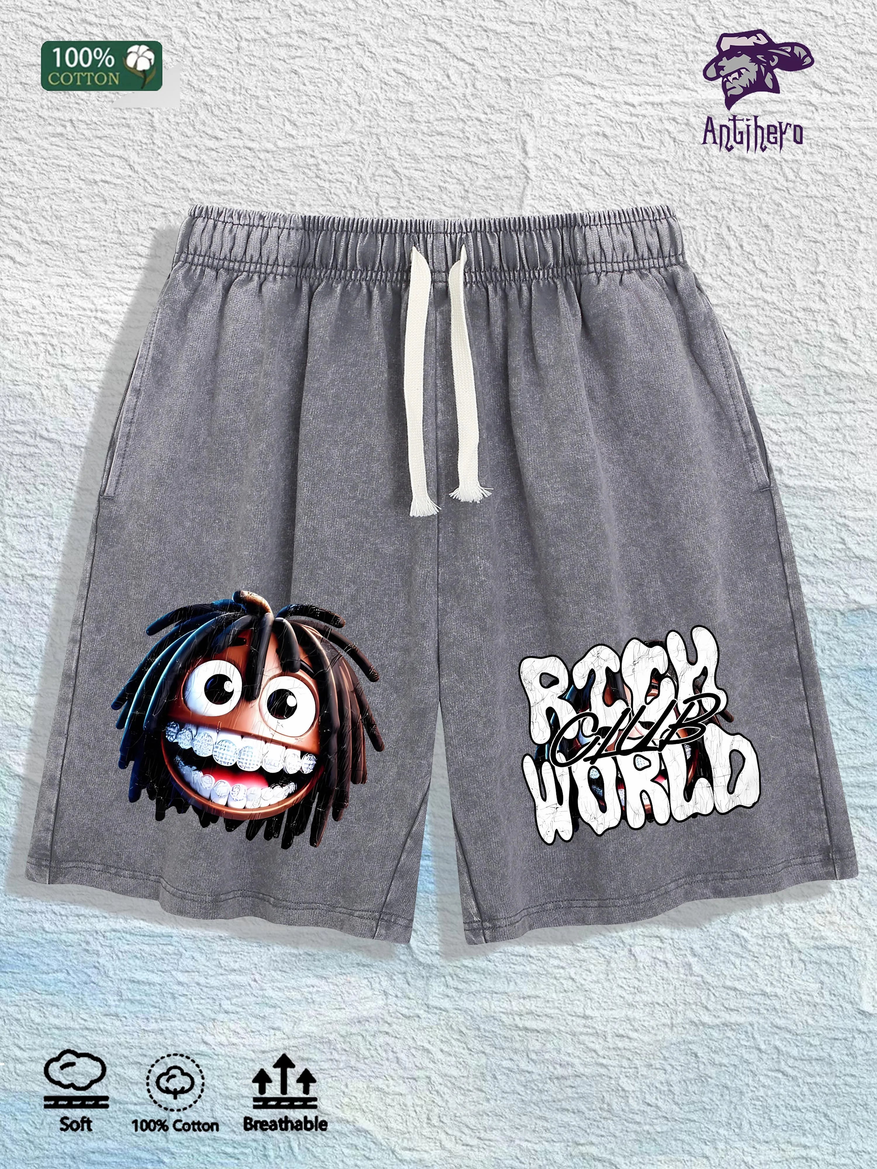 "RICH WORLD CLUB" Vintage Washed Shorts