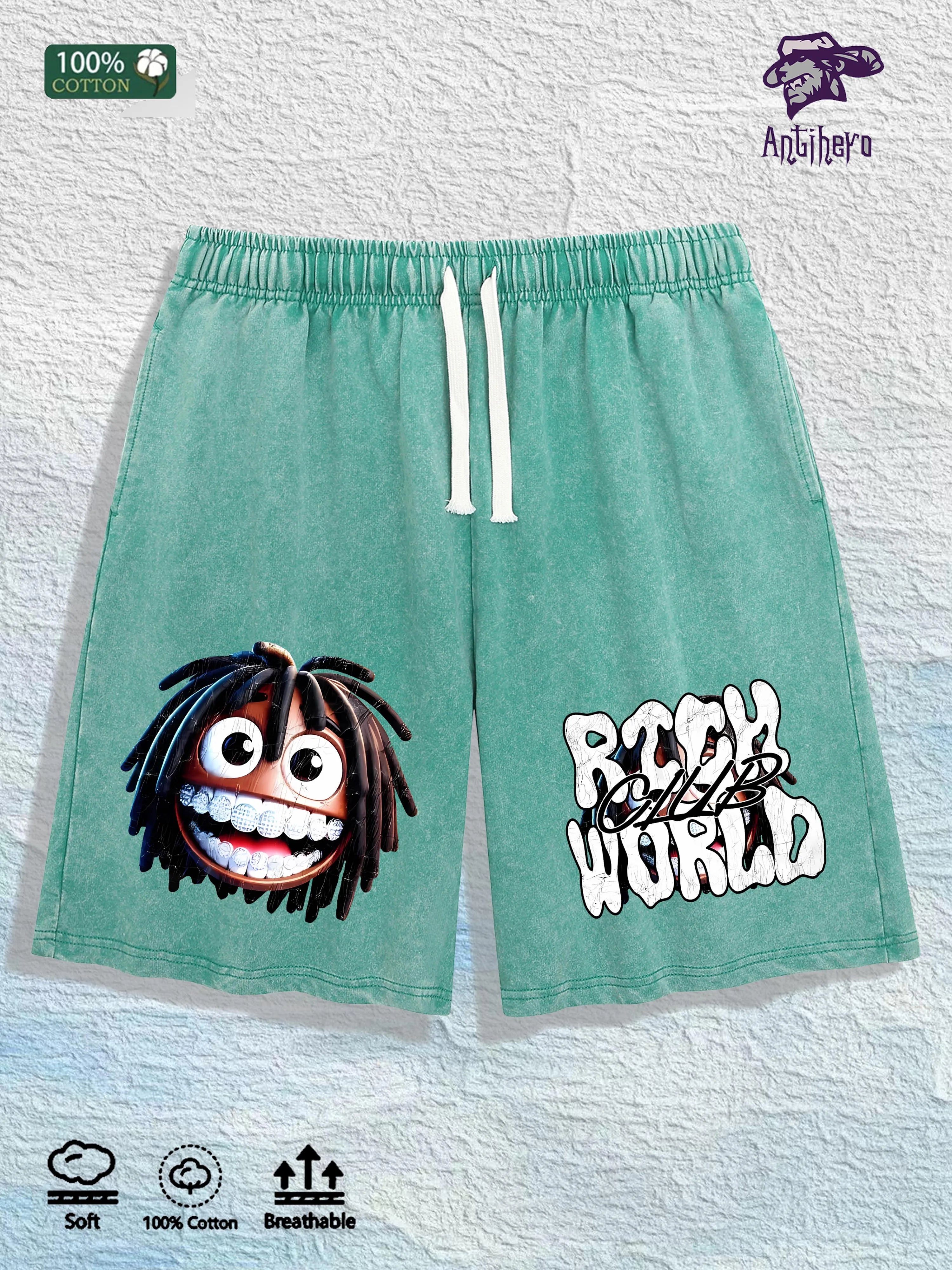 "RICH WORLD CLUB" Vintage Washed Shorts