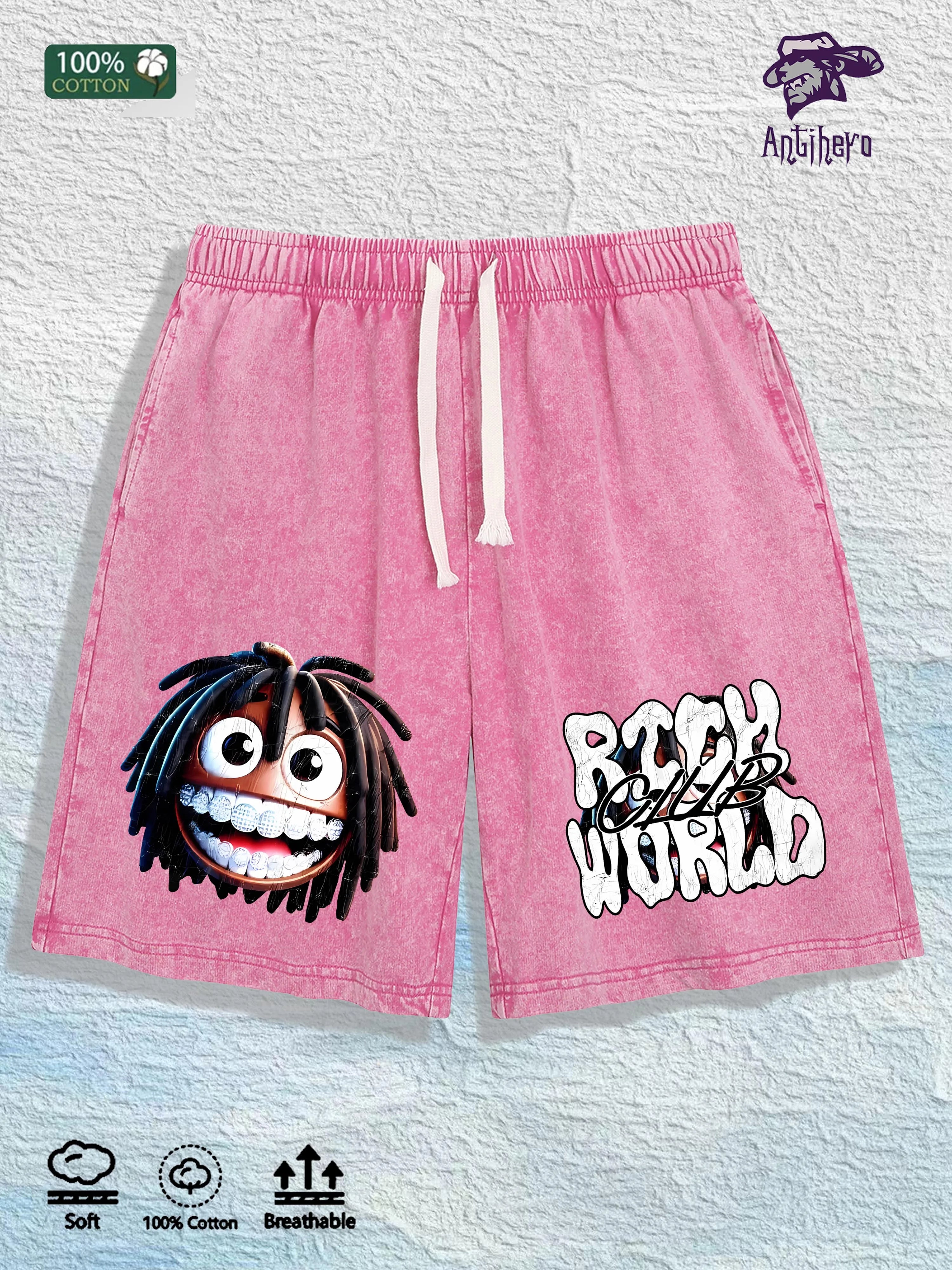 "RICH WORLD CLUB" Vintage Washed Shorts