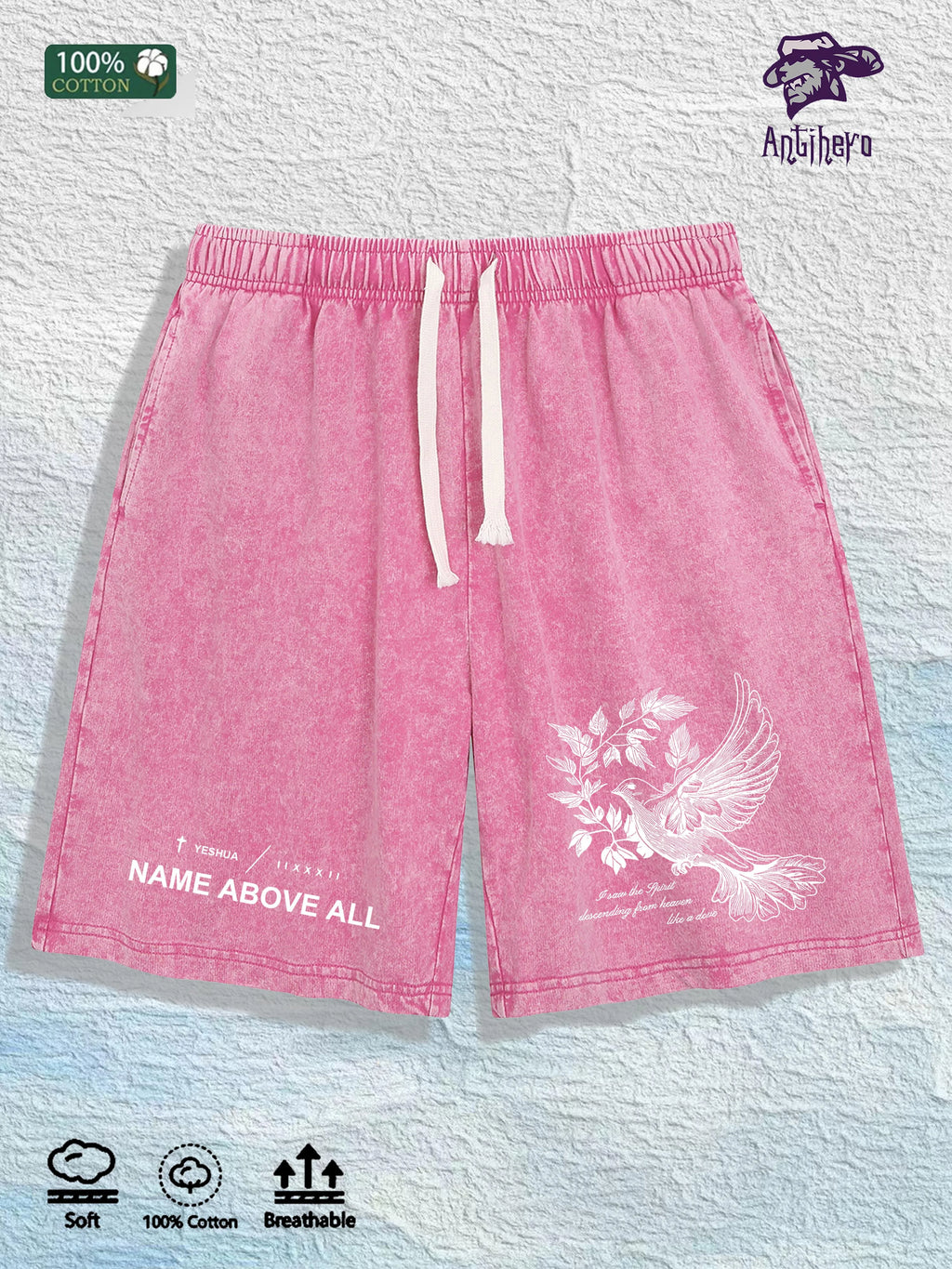 “NAME ABOVE ALL” Cotton Washed Graphic Shorts
