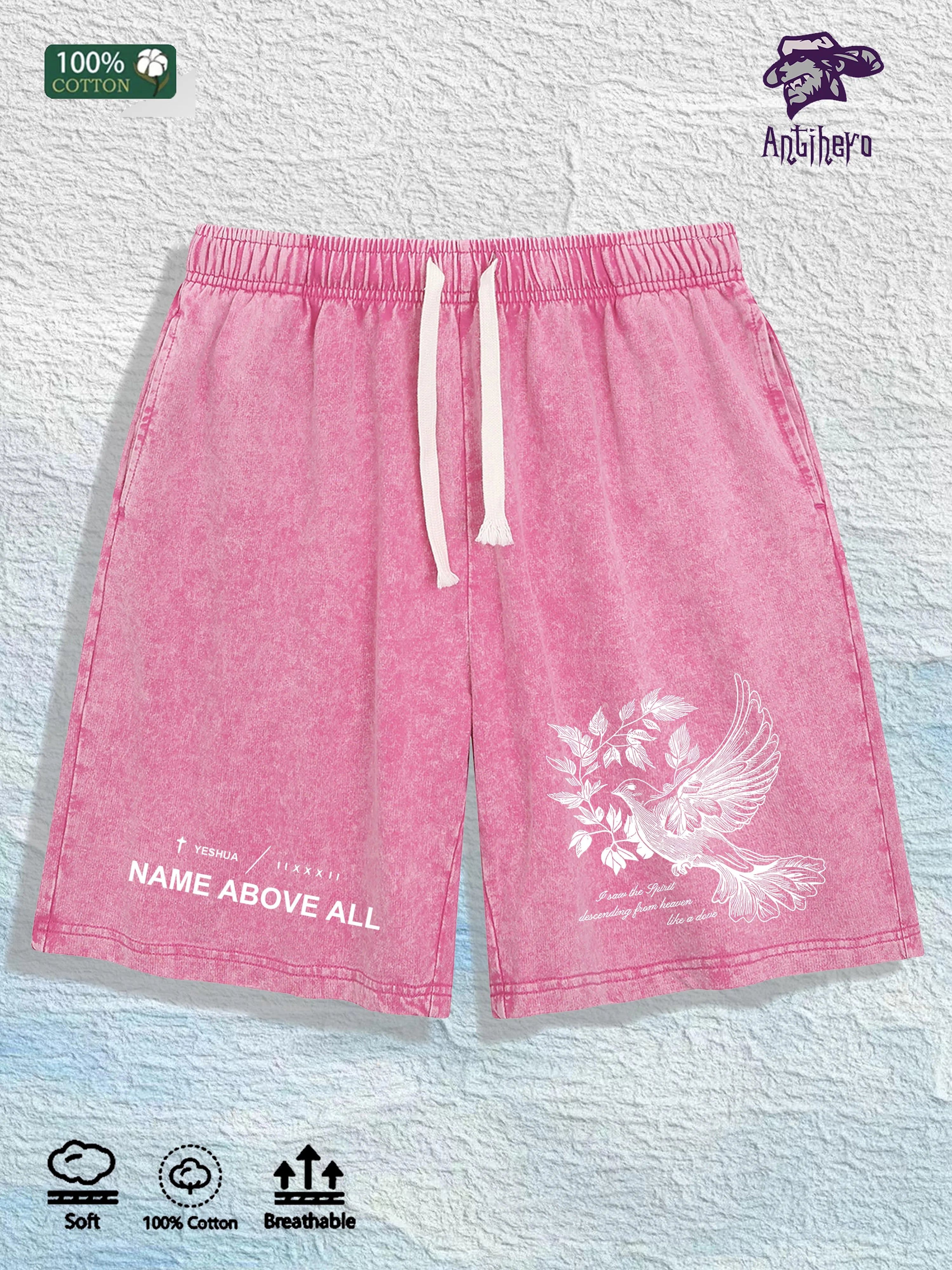 “NAME ABOVE ALL” Cotton Washed Graphic Shorts