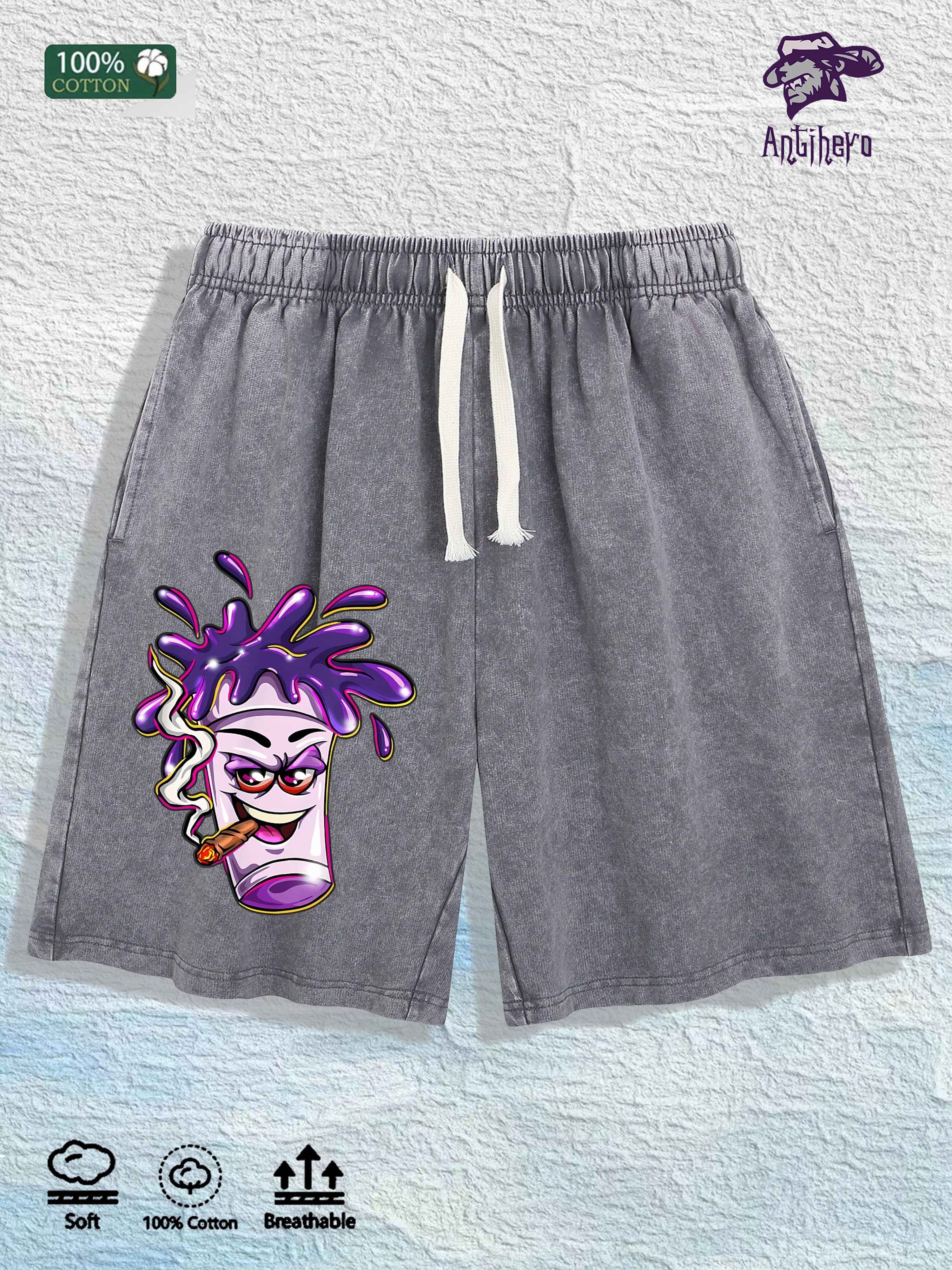 “Cartoon Cup” Cotton Washed Graphic Shorts