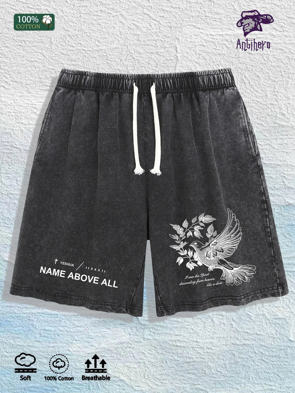 “NAME ABOVE ALL” Cotton Washed Graphic Shorts
