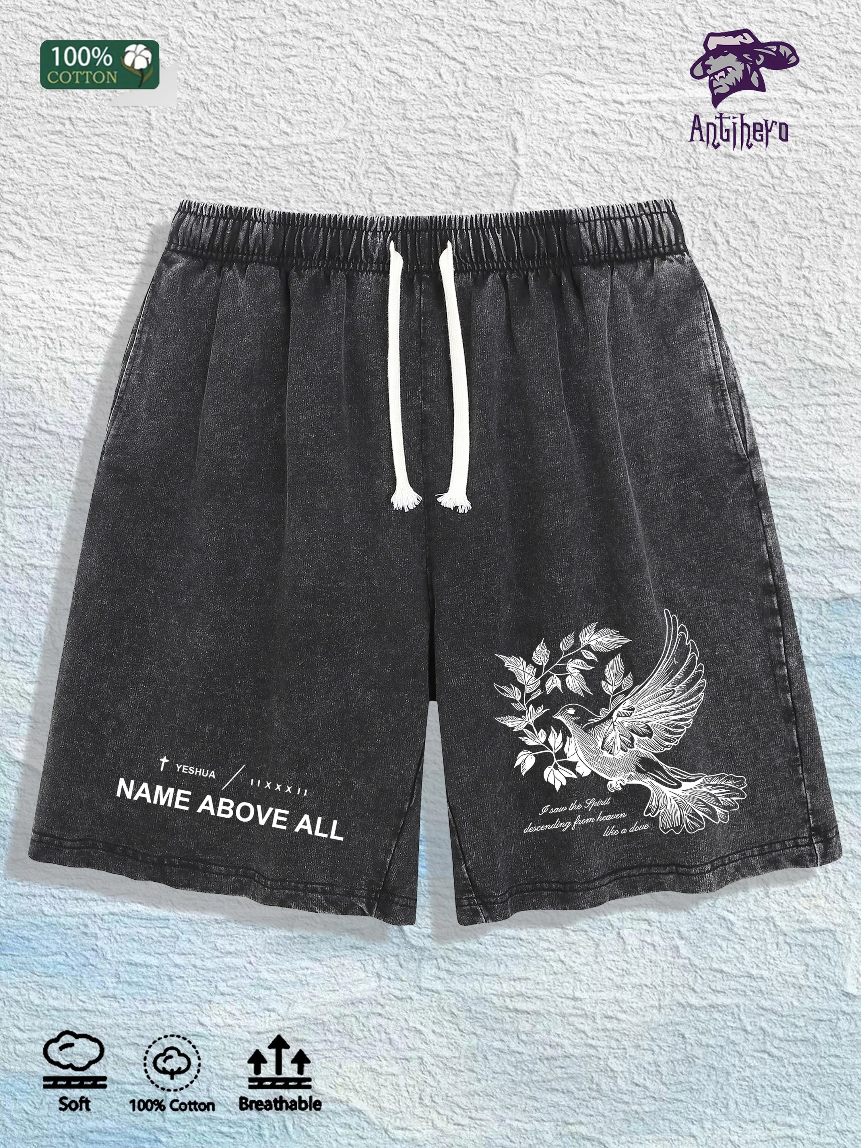 “NAME ABOVE ALL” Cotton Washed Graphic Shorts