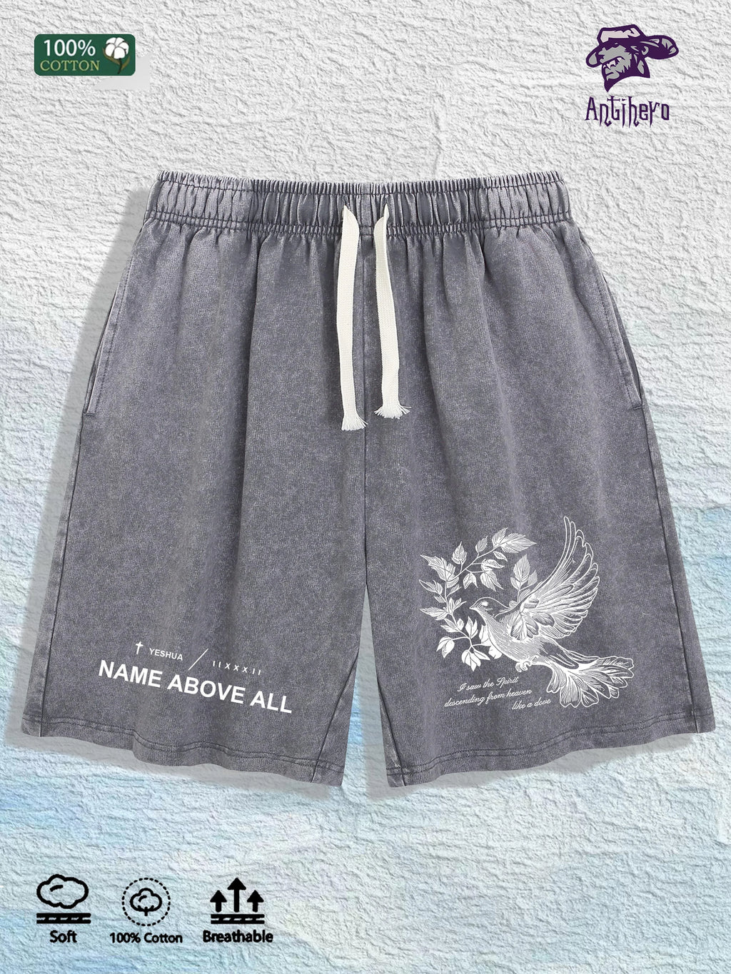 “NAME ABOVE ALL” Cotton Washed Graphic Shorts