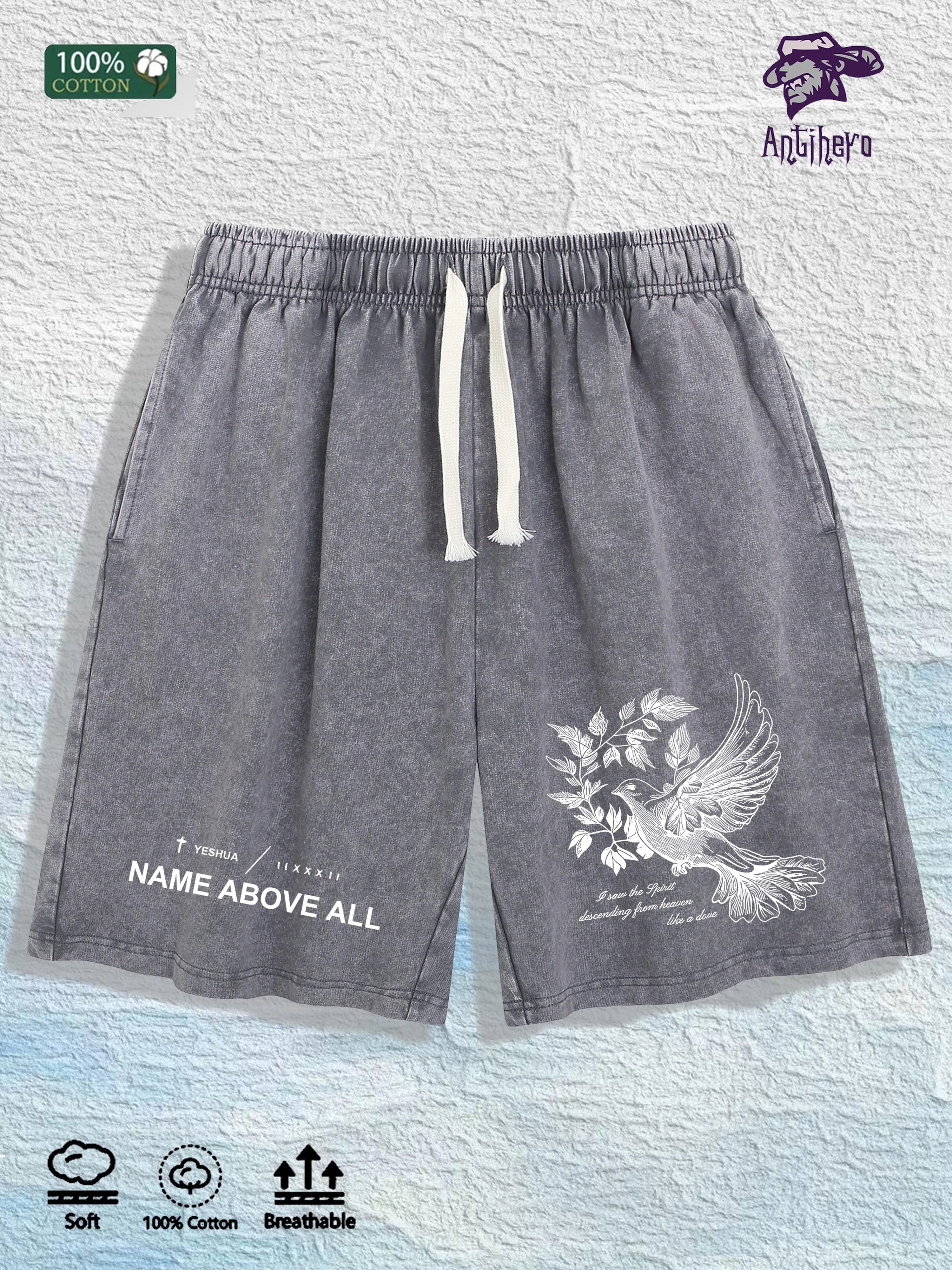 “NAME ABOVE ALL” Cotton Washed Graphic Shorts
