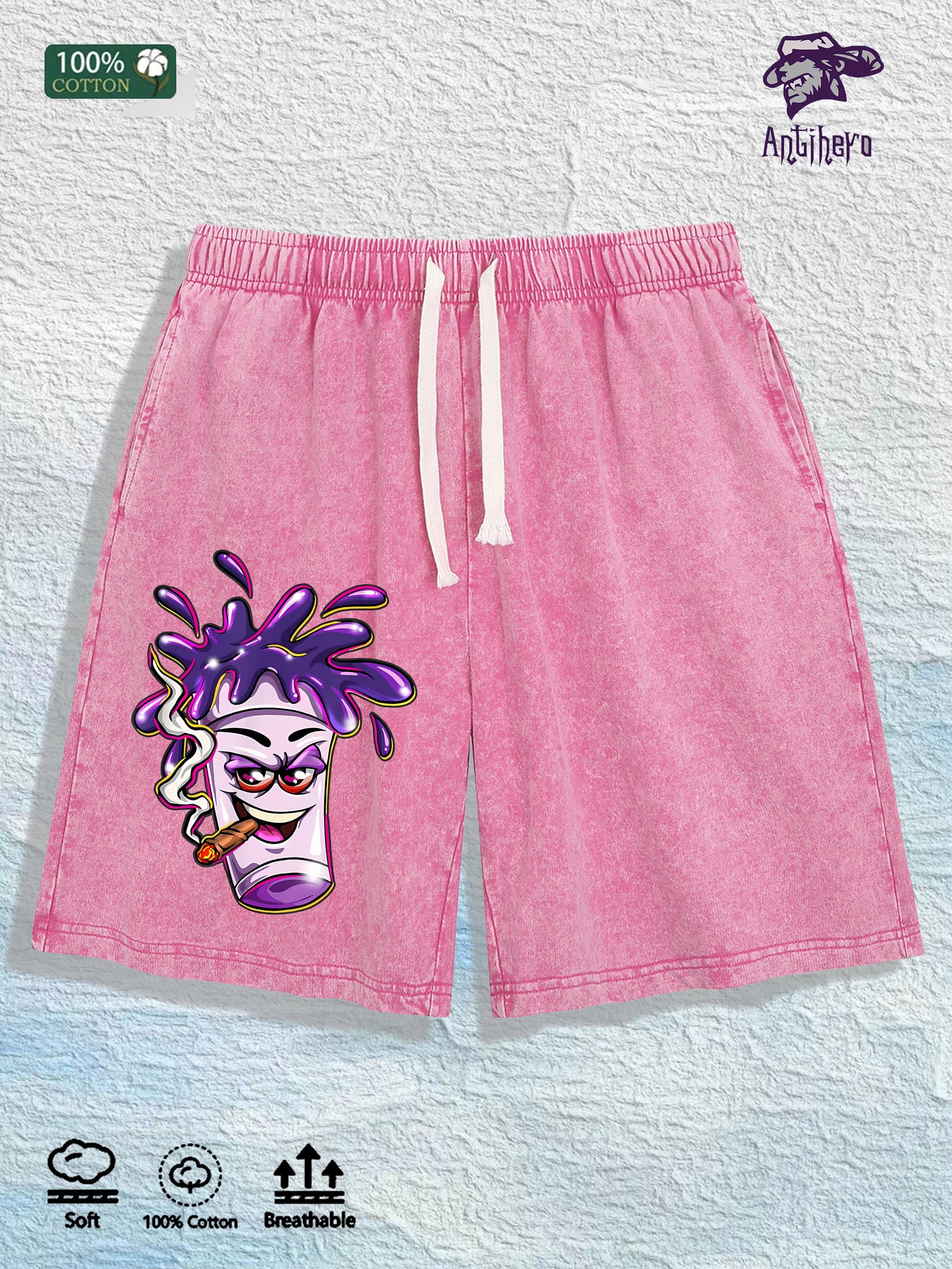 “Cartoon Cup” Cotton Washed Graphic Shorts