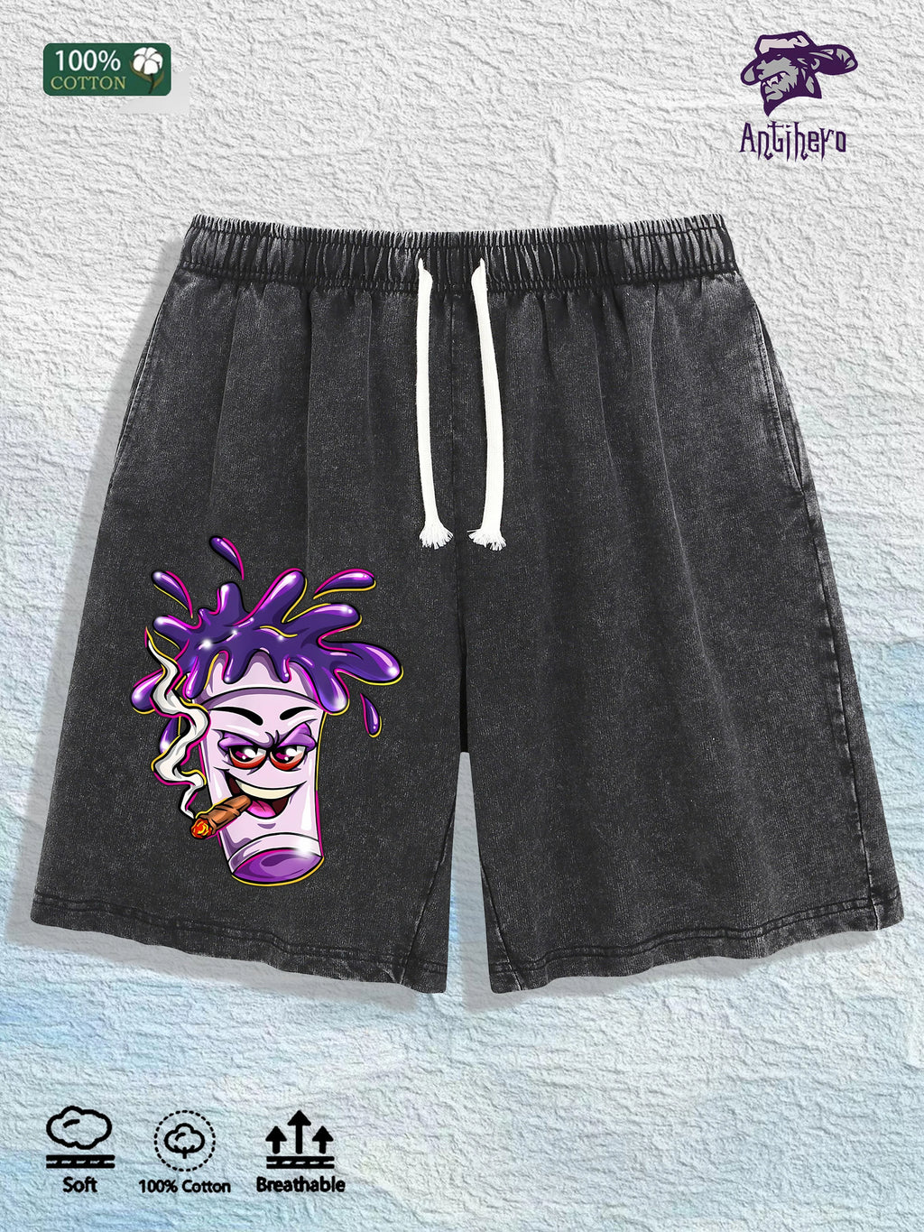 “Cartoon Cup” Cotton Washed Graphic Shorts