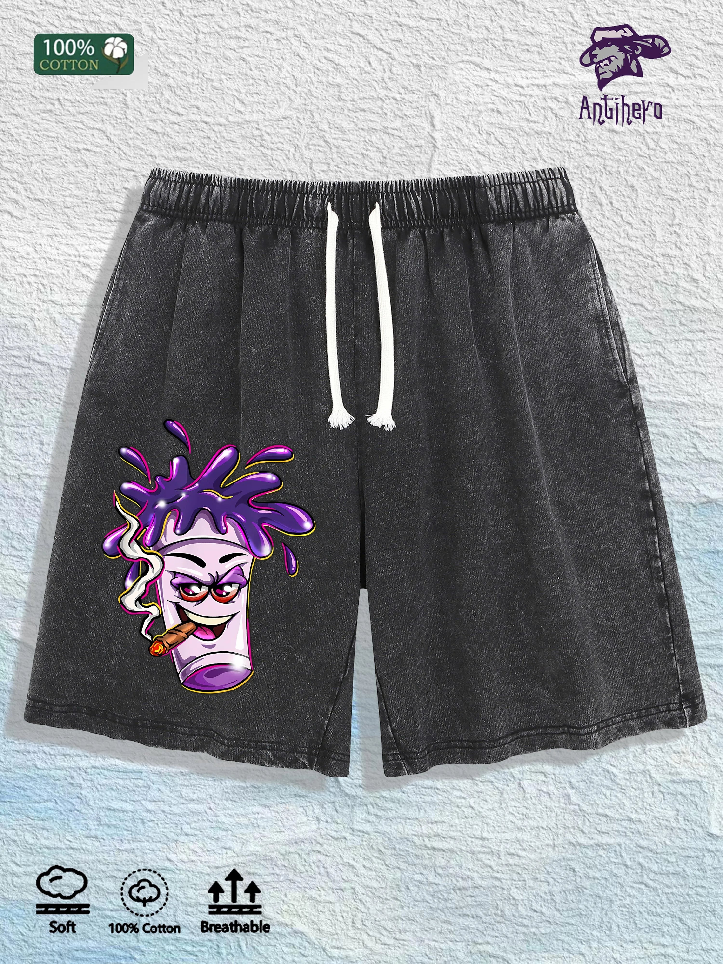 “Cartoon Cup” Cotton Washed Graphic Shorts