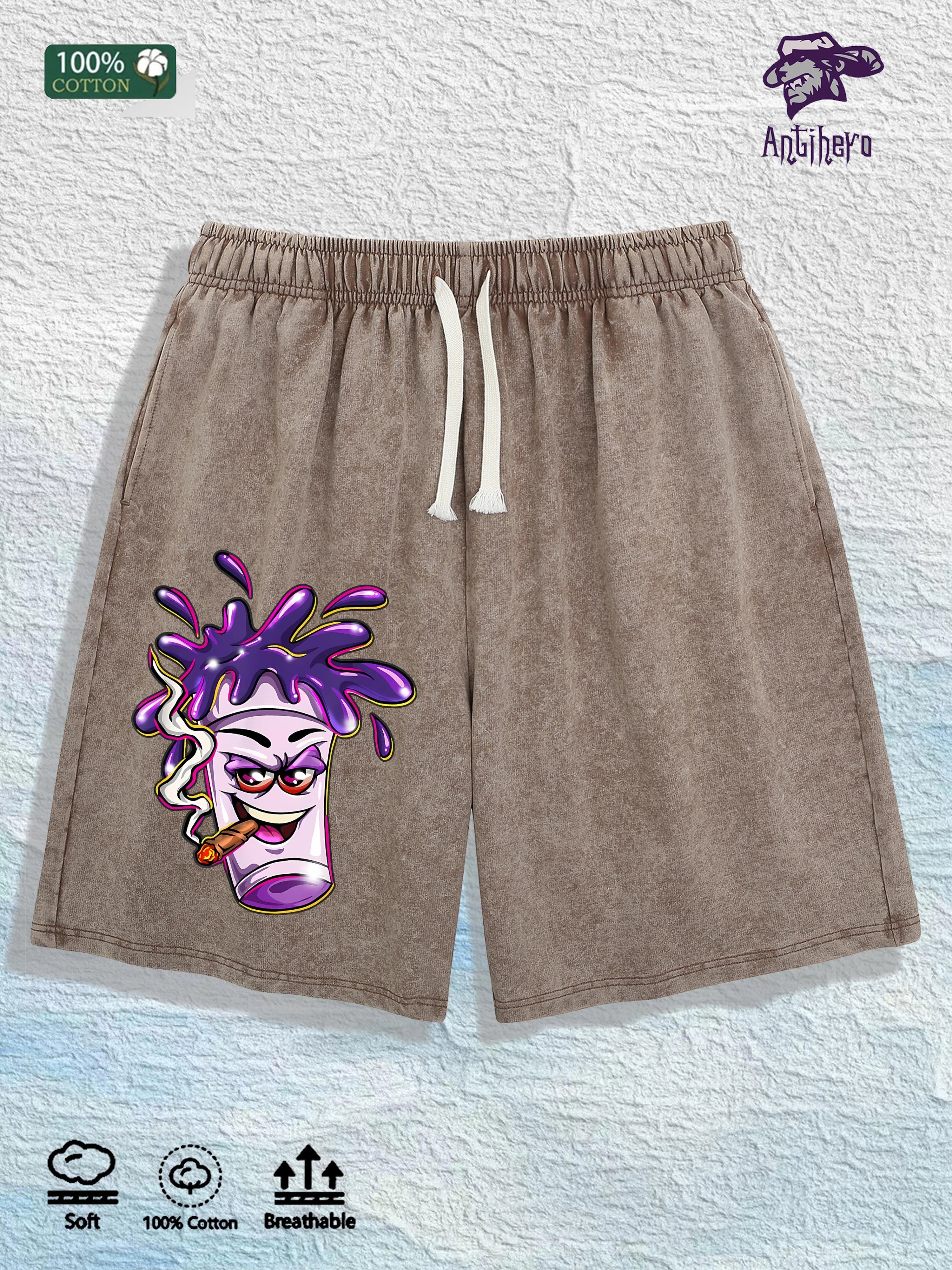 “Cartoon Cup” Cotton Washed Graphic Shorts