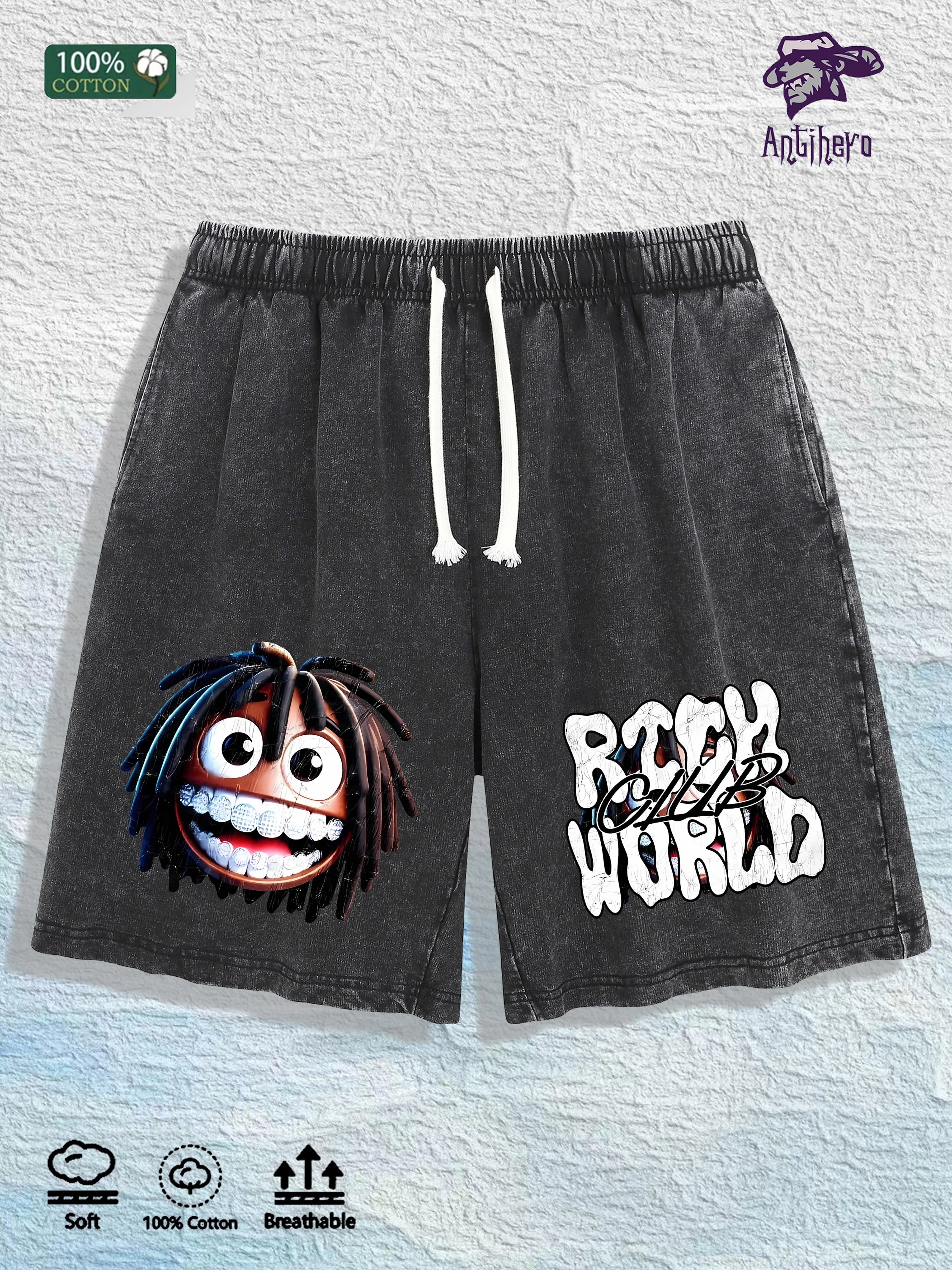 "RICH WORLD CLUB" Vintage Washed Shorts