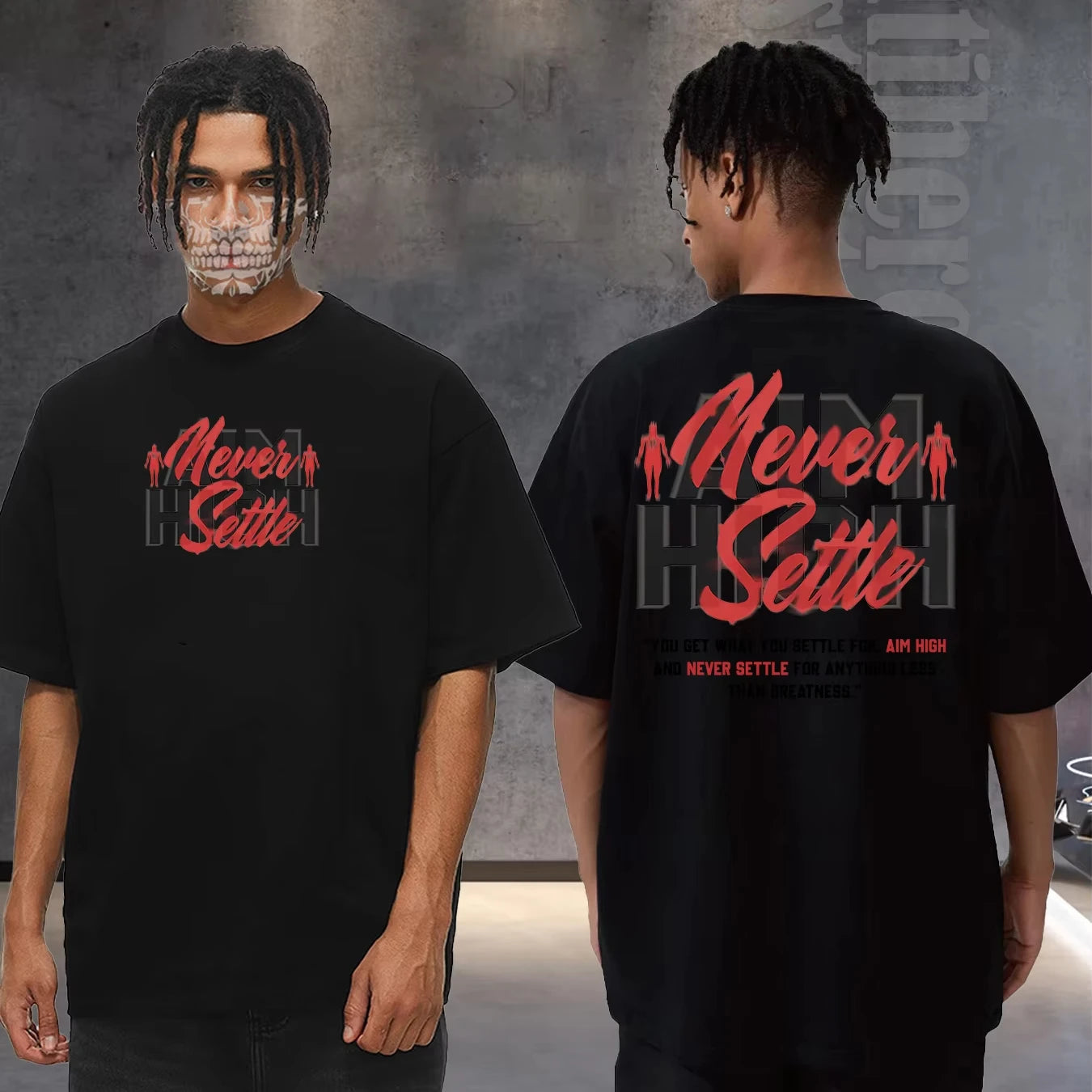 "Never Settle" Cotton Tee Oversized