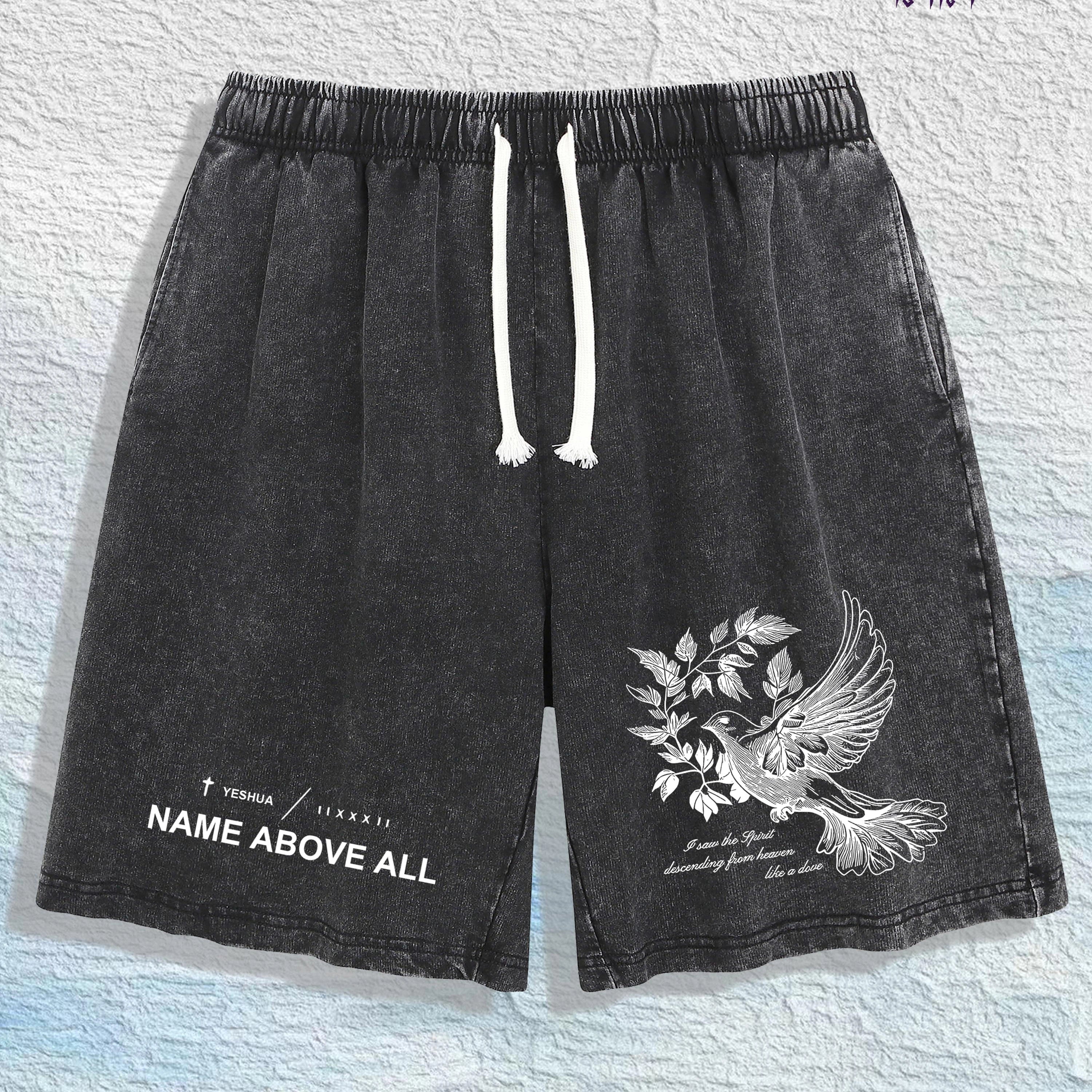 “NAME ABOVE ALL” Cotton Washed Graphic Shorts
