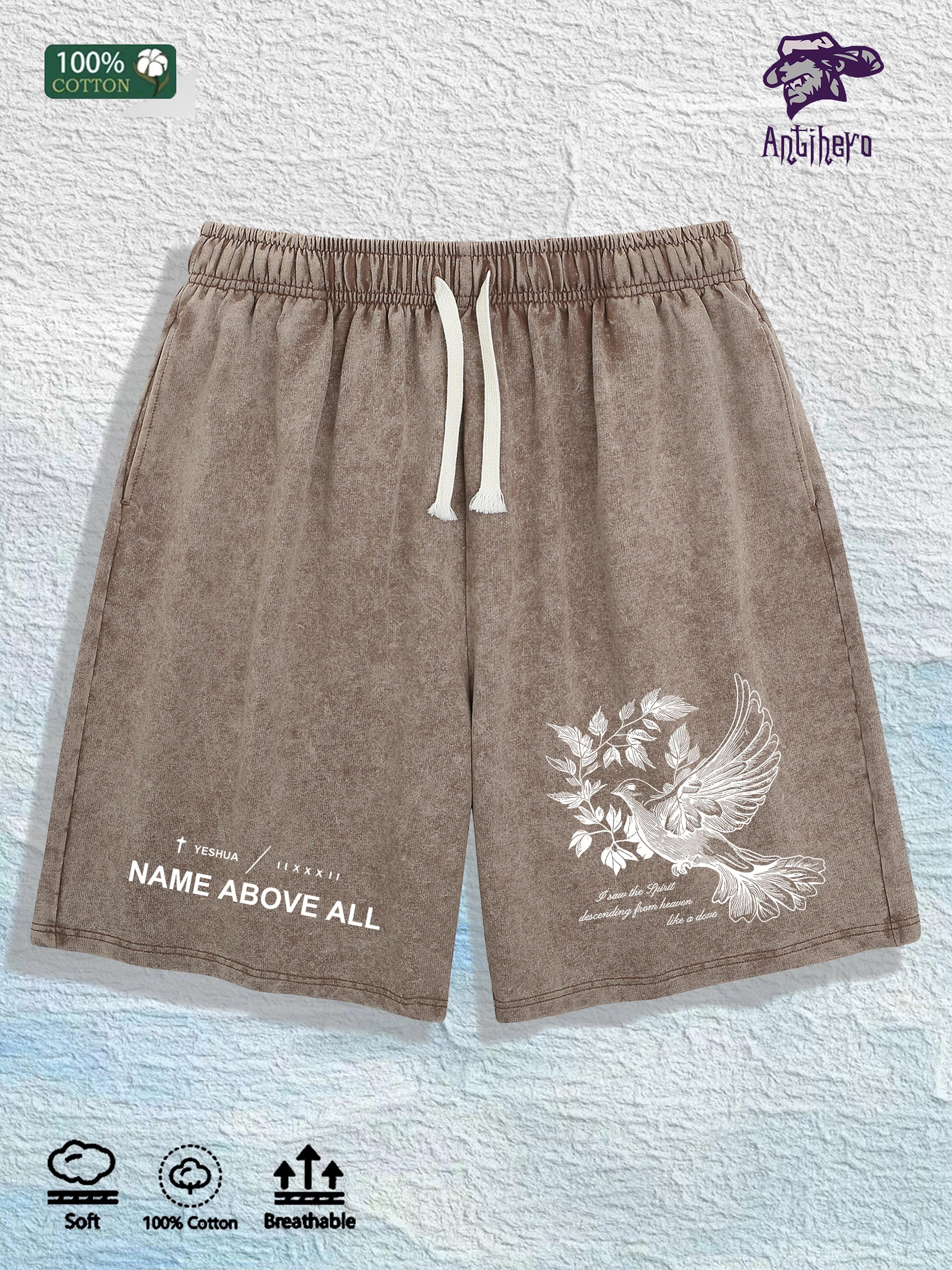 “NAME ABOVE ALL” Cotton Washed Graphic Shorts